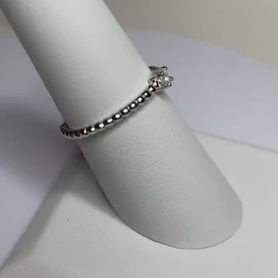 NATURAL Diamond princess cut 1/10ct stackable beaded band ring solitaire