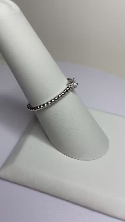 NATURAL Diamond princess cut 1/10ct stackable beaded band ring solitaire