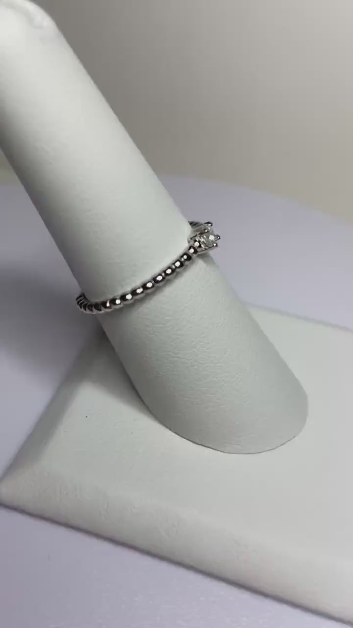 NATURAL Diamond princess cut 1/10ct stackable beaded band ring solitaire