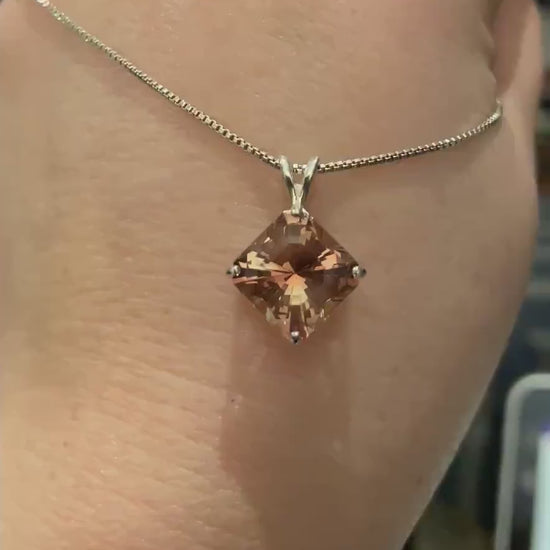 Large Oregon Sunstone fancy cut dichroic pendant necklace in sterling silver 4.3ct!