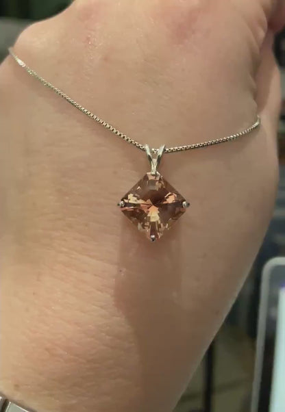 Large Oregon Sunstone fancy cut dichroic pendant necklace in sterling silver 4.3ct!