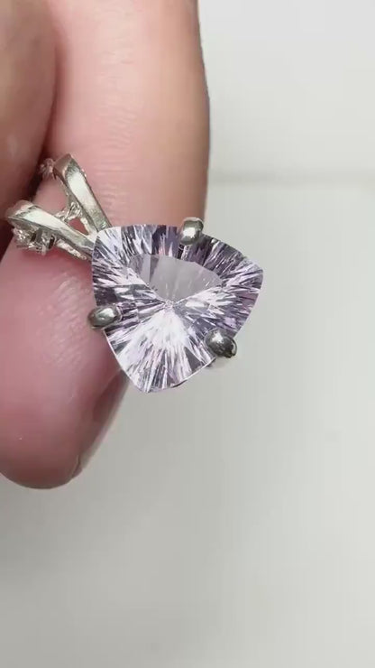 Kunzite Trillion Quantum Cut Pendant Necklace in Sterling Silver 24"