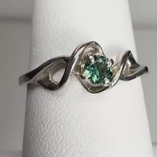 Natural Lagoon Blue-Green Tourmaline Band Ring in Solid 10k White Gold wg size 6.75