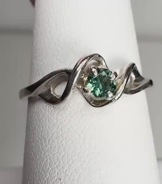 Natural Lagoon Blue-Green Tourmaline Band Ring in Solid 10k White Gold wg size 6.75