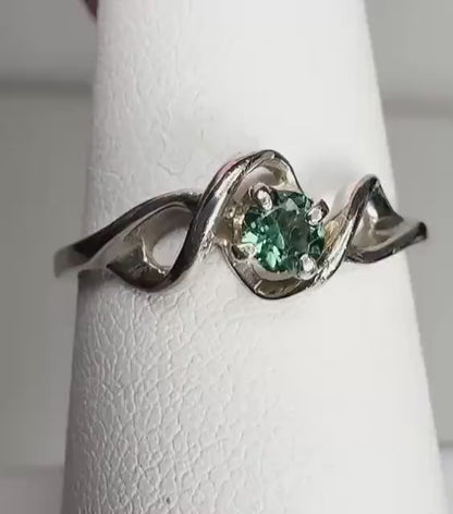 Natural Lagoon Blue-Green Tourmaline Band Ring in Solid 10k White Gold wg size 6.75