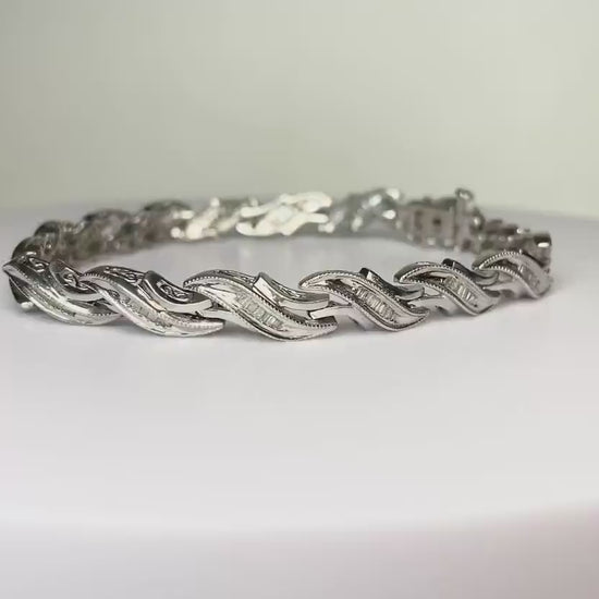 Natural Diamond Baguette Tennis Line Bracelet in Rhodium plated Sterling Silver  Over 1cttw 7"