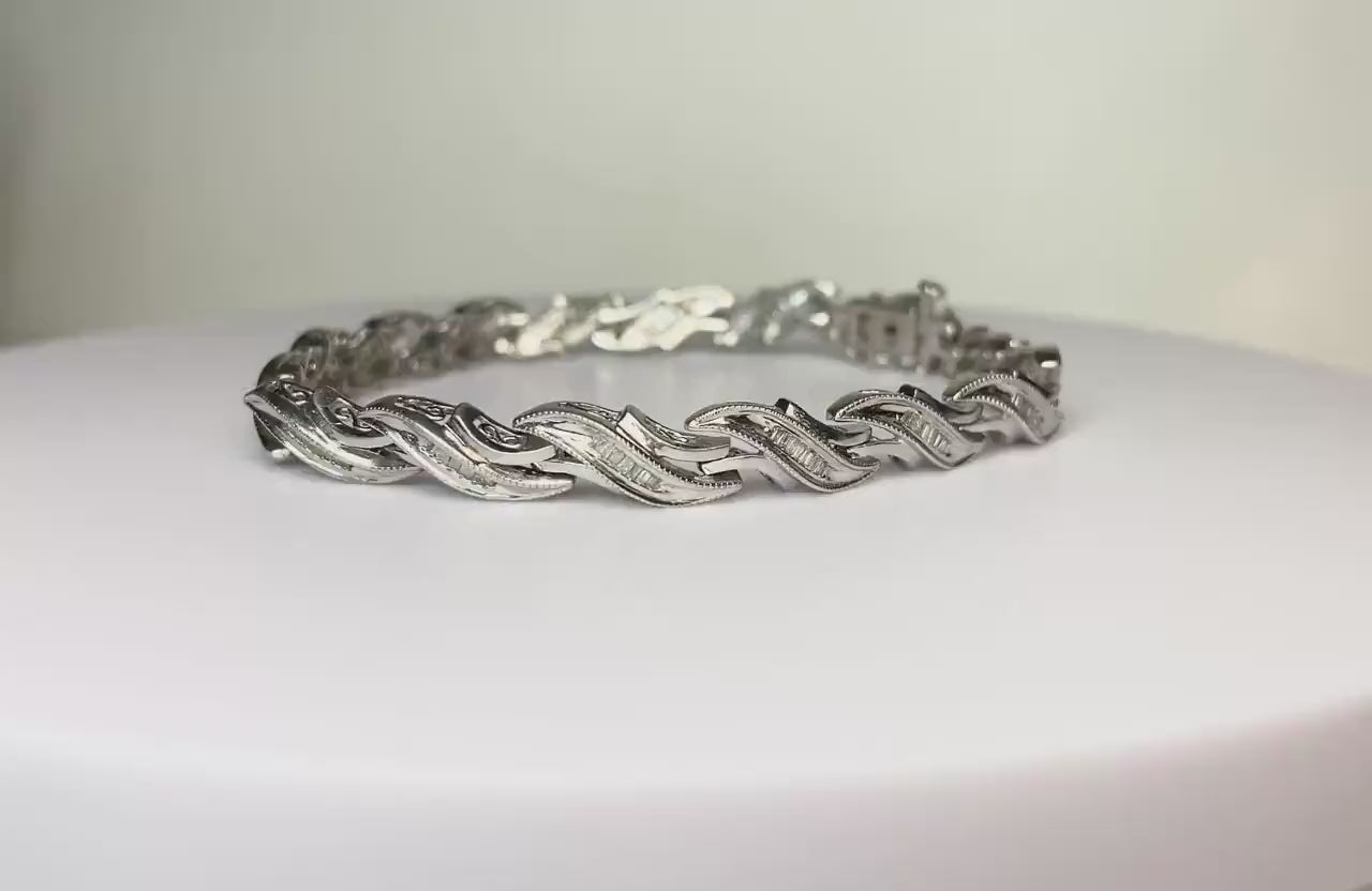 Natural Diamond Baguette Tennis Line Bracelet in Rhodium plated Sterling Silver  Over 1cttw 7"