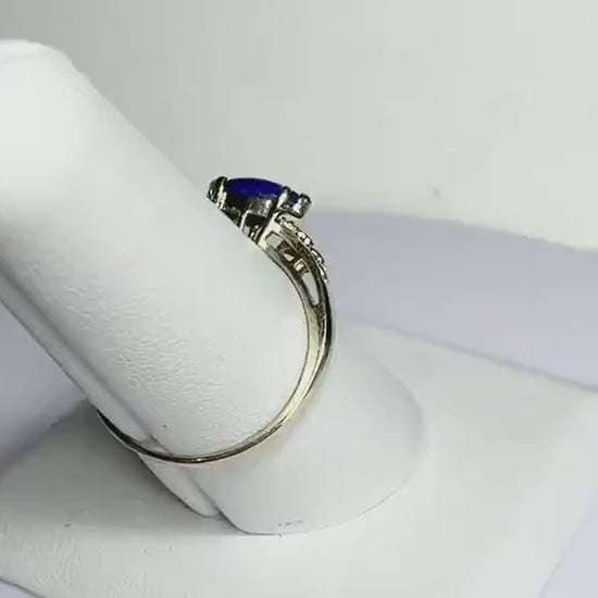 Lapis Lazuli Marquise Cabochon Set in Solid 14k Gold East West Ring size 7
