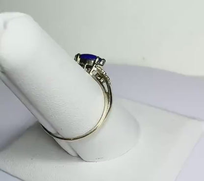 Lapis Lazuli Marquise Cabochon Set in Solid 14k Gold East West Ring size 7