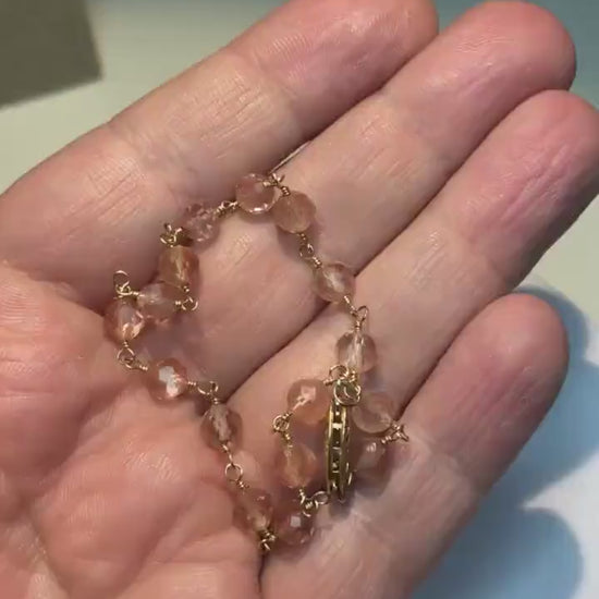 Oregon Sunstone faceted beaded bracelet in solid 14k gold