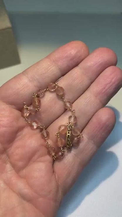 Oregon Sunstone faceted beaded bracelet in solid 14k gold