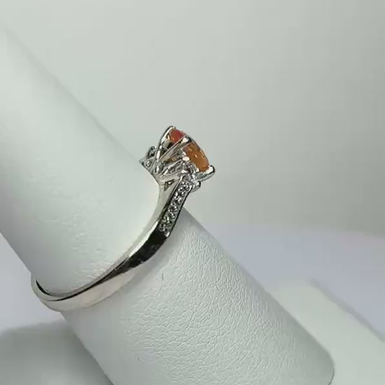 Fanta Orange Spessarite Garnet and Natural Diamond Ring Solid 10k White Gold size 6.75