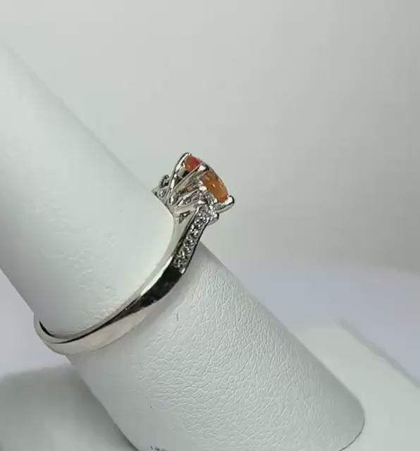 Fanta Orange Spessarite Garnet and Natural Diamond Ring Solid 10k White Gold size 6.75
