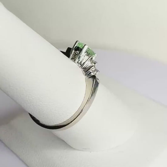 Natural Green Paraiba Cuprian Mozambique Tourmaline and Diamond Ring in Solid 14k White Gold size 6.5