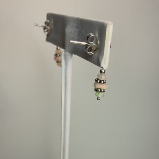 Ethiopian Wello Opal sterling silver post dangle drop earrings