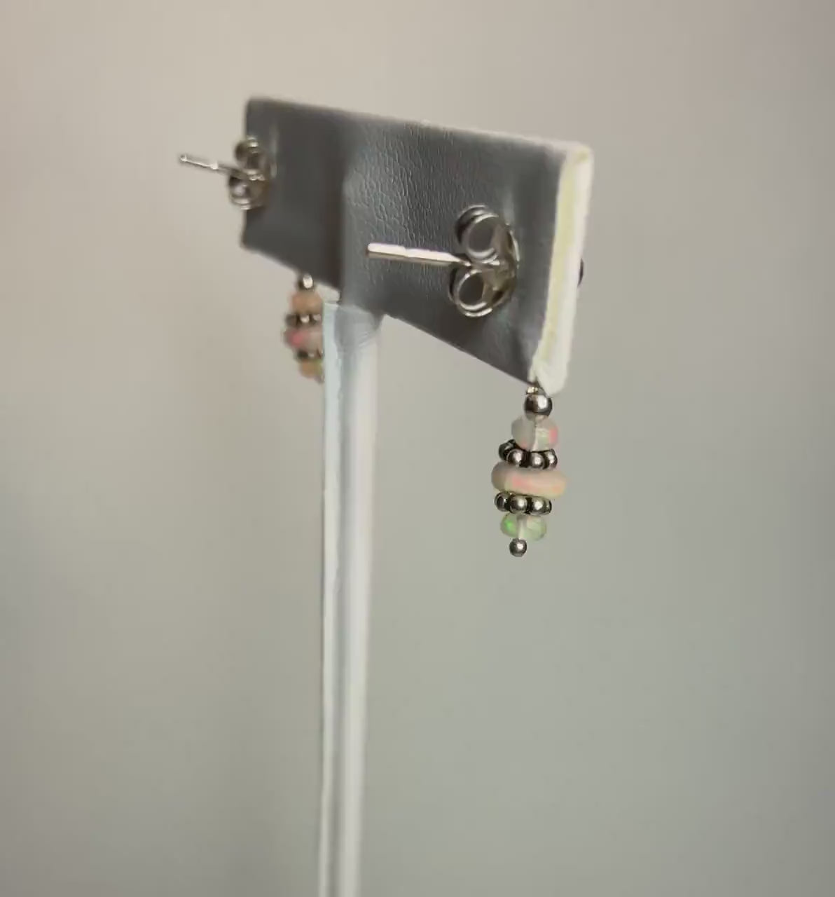 Ethiopian Wello Opal sterling silver post dangle drop earrings