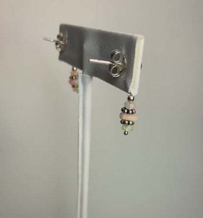 Ethiopian Wello Opal sterling silver post dangle drop earrings