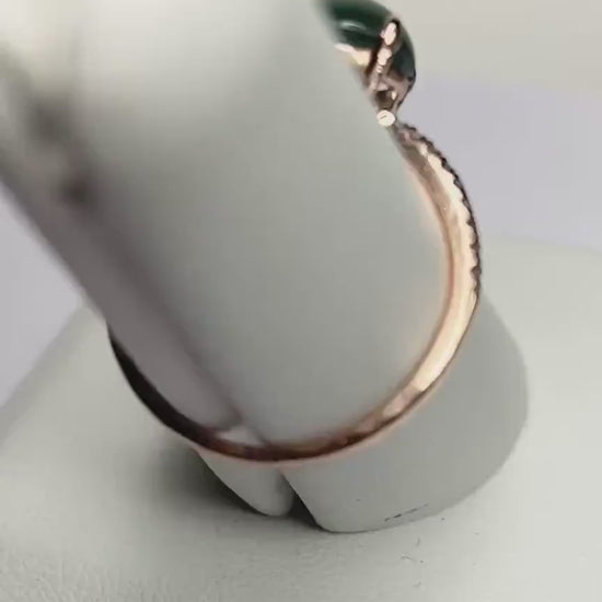 Untreated Teal Type A Jadeite Jade and Diamond Ring in Solid 14k Rose Gold size 6.25