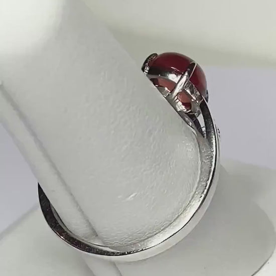 Red Oregon Sunstone Cabochon Swirl Ring Solid Sterling Silver size 8–