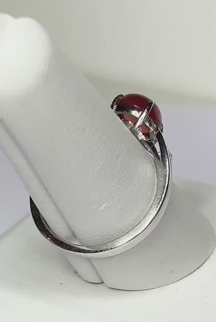 Red Oregon Sunstone Cabochon Swirl Ring Solid Sterling Silver size 8–