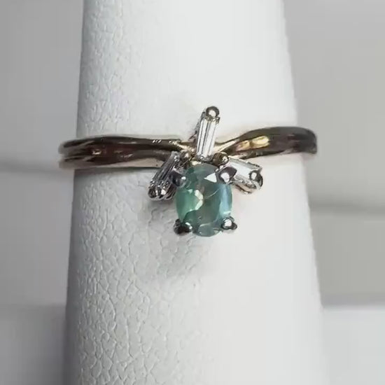 Natural Alexandrite and Baguette Diamond Ring in Solid 14k Gold size 6.25