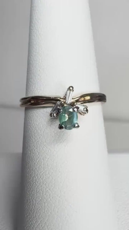 Natural Alexandrite and Baguette Diamond Ring in Solid 14k Gold size 6.25