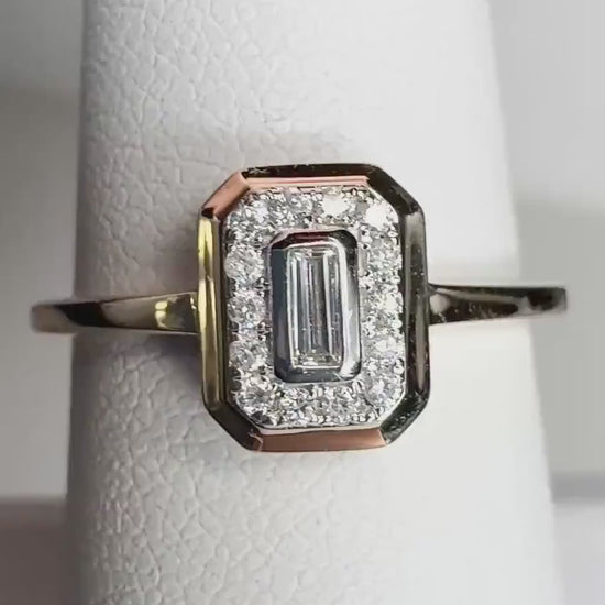 Effy Bezel Set Baguette Natural Diamond Halo Ring Solid 14k Gold .15ctw size 7