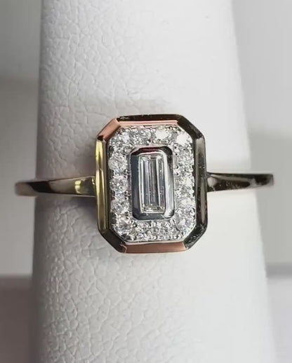 Effy Bezel Set Baguette Natural Diamond Halo Ring Solid 14k Gold .15ctw size 7