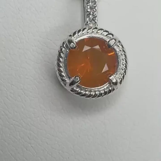 Oregon Fire Opal and White Topaz Pendant Necklace in Sterling Silver 18"
