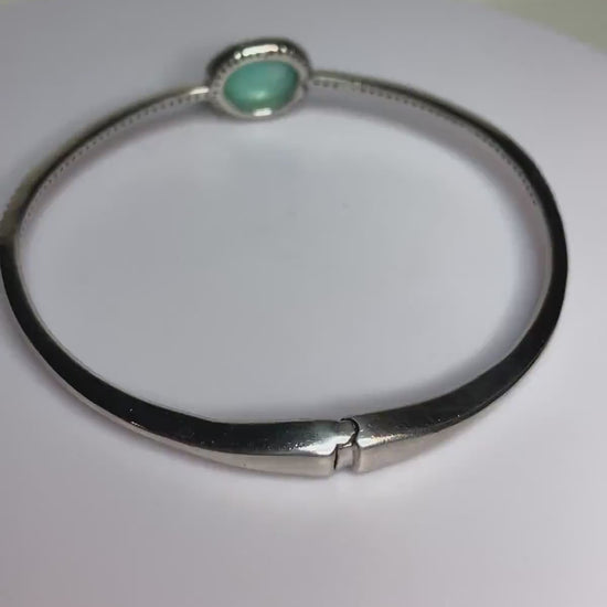 Nadri solid sterling silver amazonite hinged bangle bracelet