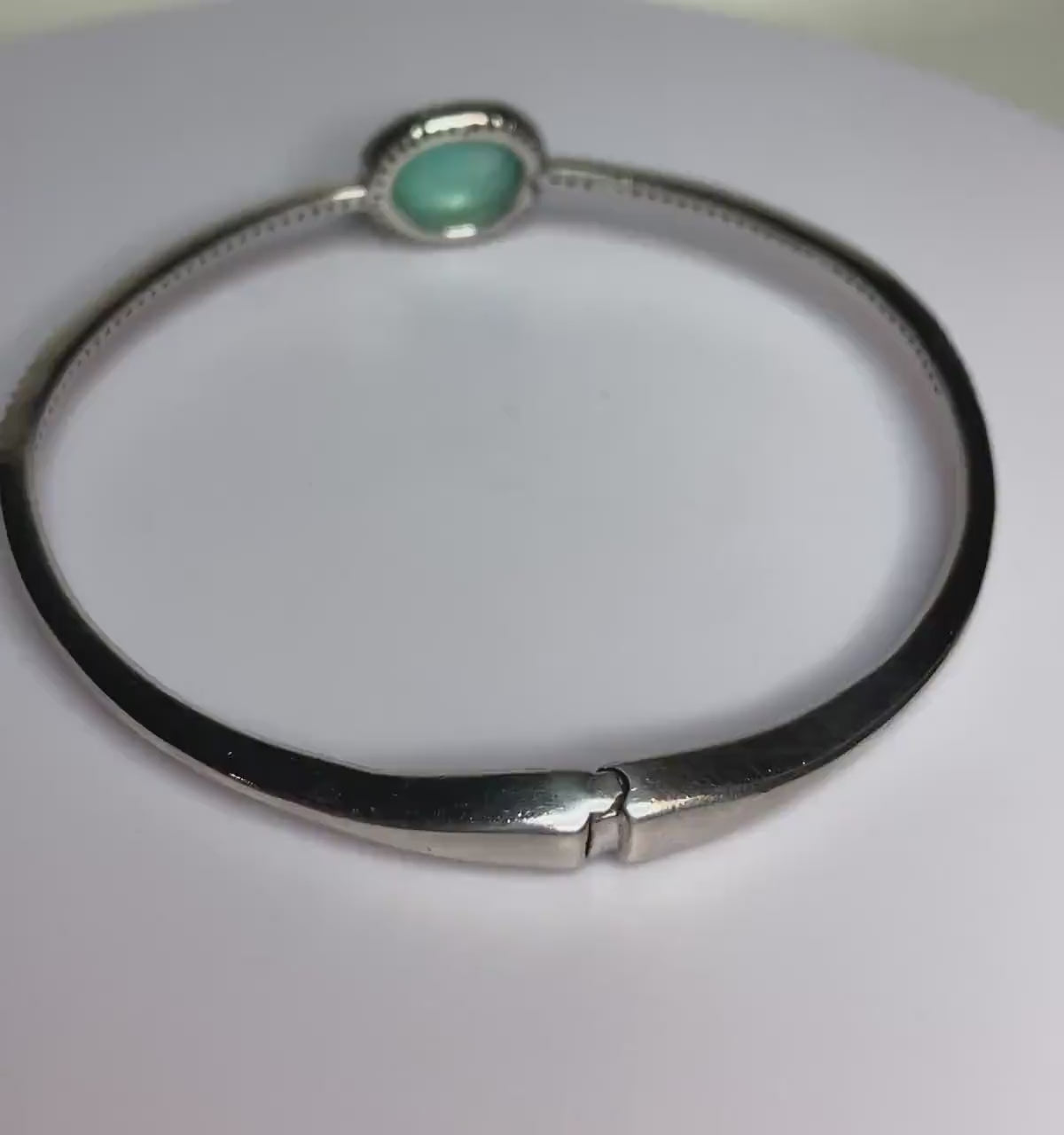 Nadri solid sterling silver amazonite hinged bangle bracelet