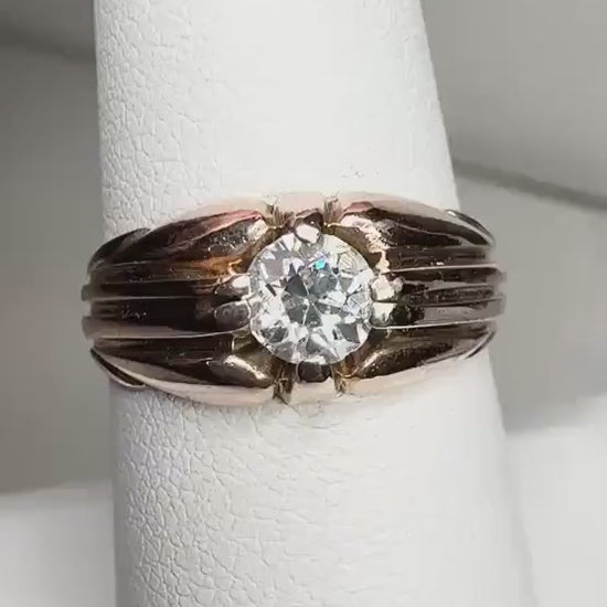 Vintage Retro Old Mine Cut Wide Band Ring Solid 10k Rose Gold size 7.25