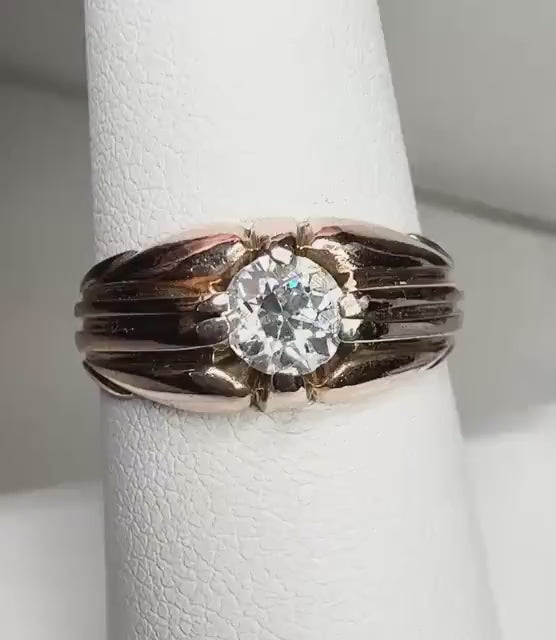 Vintage Retro Old Mine Cut Wide Band Ring Solid 10k Rose Gold size 7.25