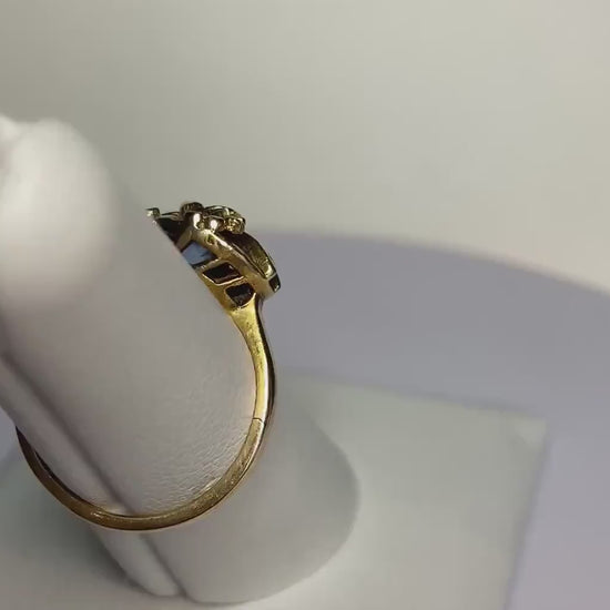 Art Nouveau Style Vintage Synthetic Spinel Floral ring Solid 10k yg size 6