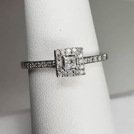 Princess Cut Diamond Halo Engagement Style Ring in Solid 10k White Gold size 6.25