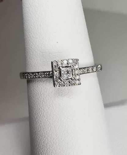 Princess Cut Diamond Halo Engagement Style Ring in Solid 10k White Gold size 6.25