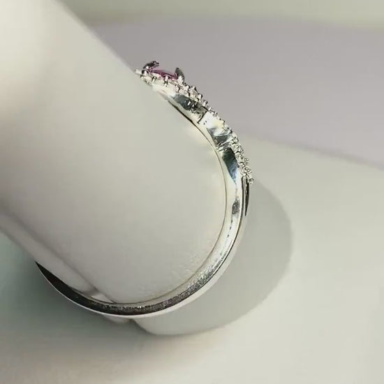 Natural Pink Sapphire and Zircon Double Halo Ring Sterling Silver size 8