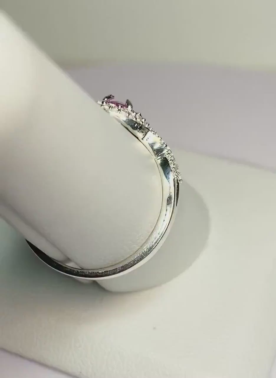 Natural Pink Sapphire and Zircon Double Halo Ring Sterling Silver size 8