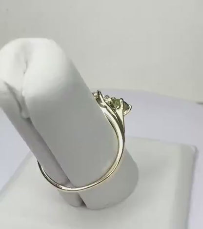 Vintage Natural European Cut Diamond and Demantoid Garnet 3 Stone Ring in Solid 10k Gold size 6.75