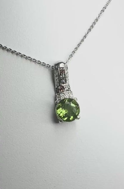 Simulated Diaspore Pendant with Moissanite and Natural Sapphire Accents Necklace in Sterling Silver 20"