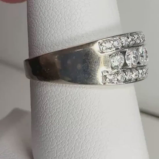 Channel and Pave Set Diamond Anniversary Style Band Ring  1ctw Solid 14k White Gold size 7.25