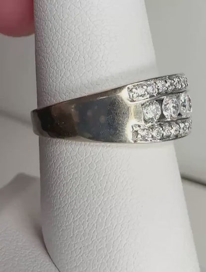 Channel and Pave Set Diamond Anniversary Style Band Ring  1ctw Solid 14k White Gold size 7.25