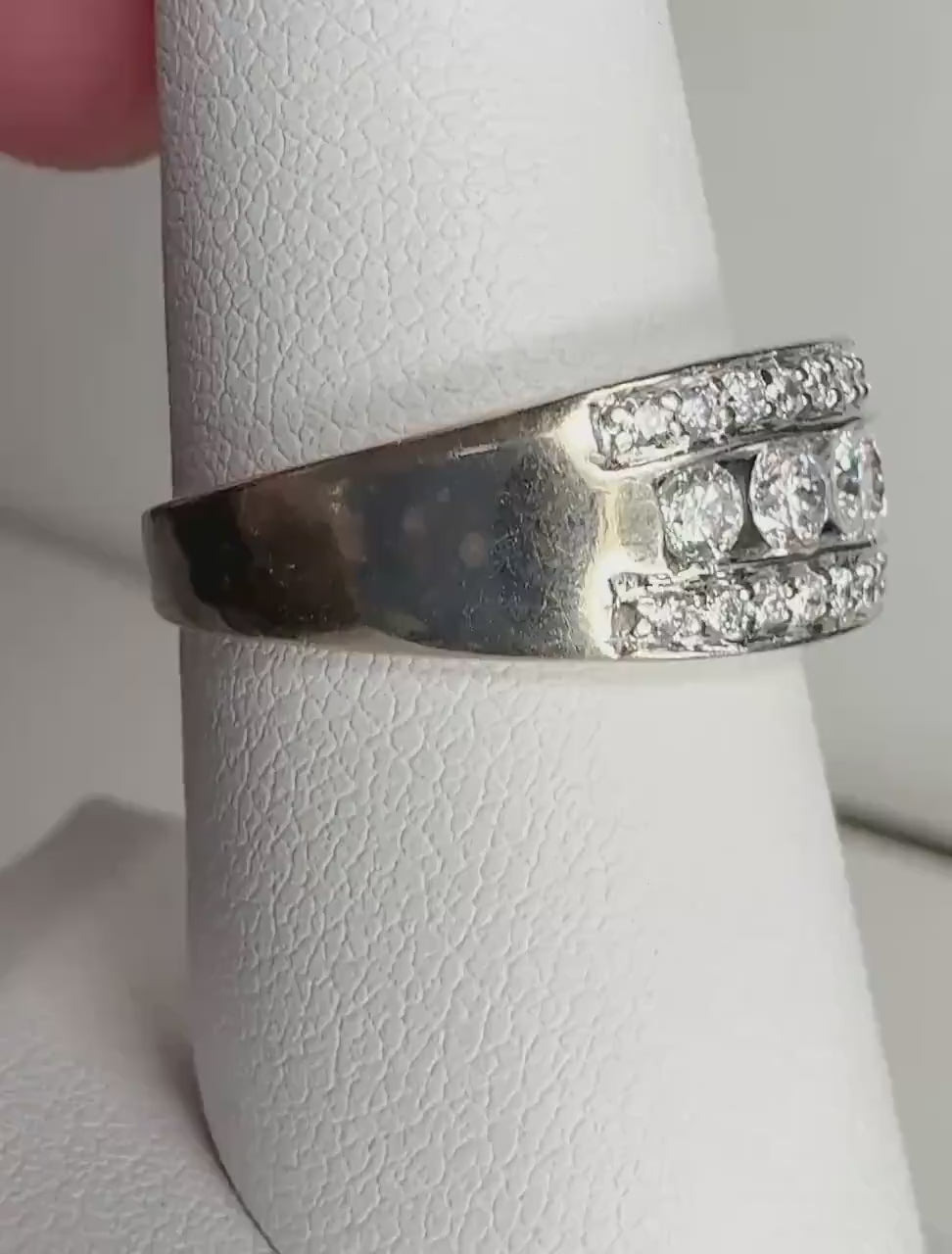 Channel and Pave Set Diamond Anniversary Style Band Ring  1ctw Solid 14k White Gold size 7.25