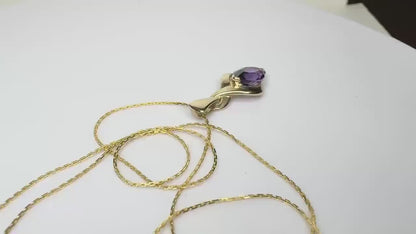 Vintage Amethyst Pendant Necklace in Solid 9k Gold British Hallmarked 18"