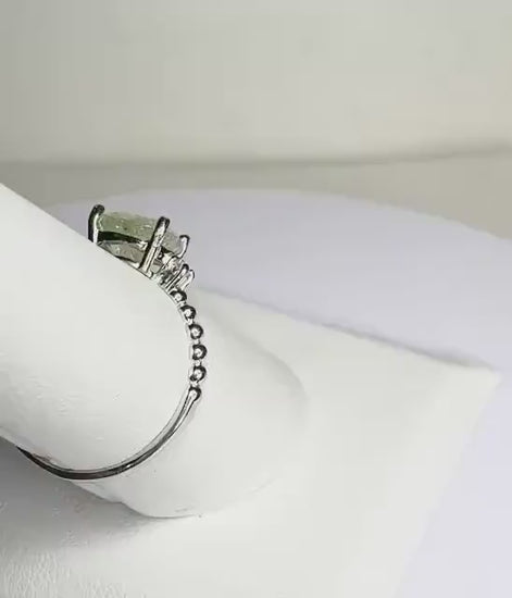 Green Cuprian Paraiba Tourmaline from Mozambique with Diamonds in Sterling Silver Ring size 7