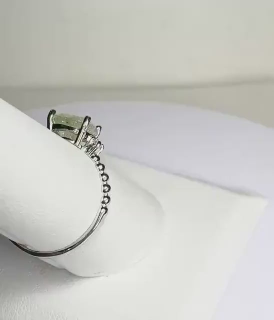 Green Cuprian Paraiba Tourmaline from Mozambique with Diamonds in Sterling Silver Ring size 7