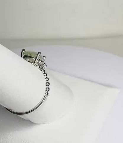 Green Cuprian Paraiba Tourmaline from Mozambique with Diamonds in Sterling Silver Ring size 7