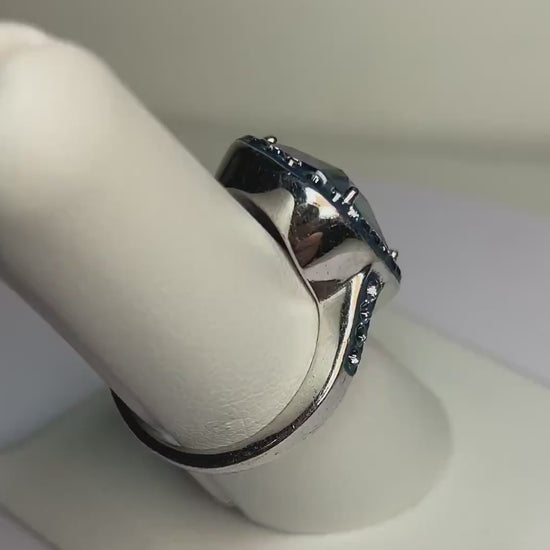 Montana blue Swarovski crystal halo style band ring in sterling silver size 7