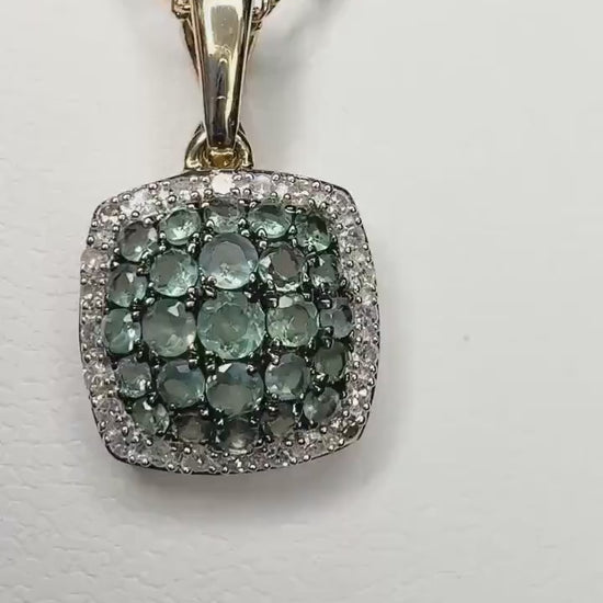 Natural Alexandrite and Diamond Cushion Cluster Halo Enhancer Pendant Figero Necklace Solid 14k Gold 18"