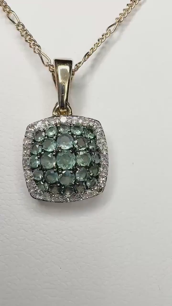 Natural Alexandrite and Diamond Cushion Cluster Halo Enhancer Pendant Figero Necklace Solid 14k Gold 18"